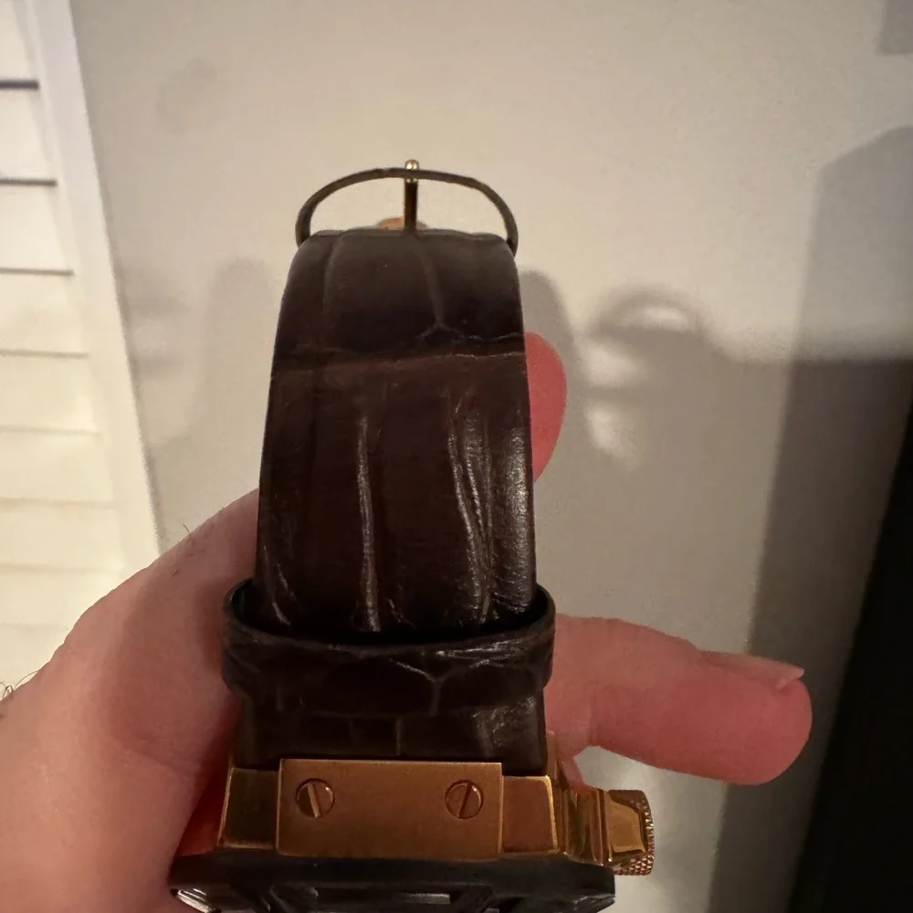Guess men’s gold brown leather watch